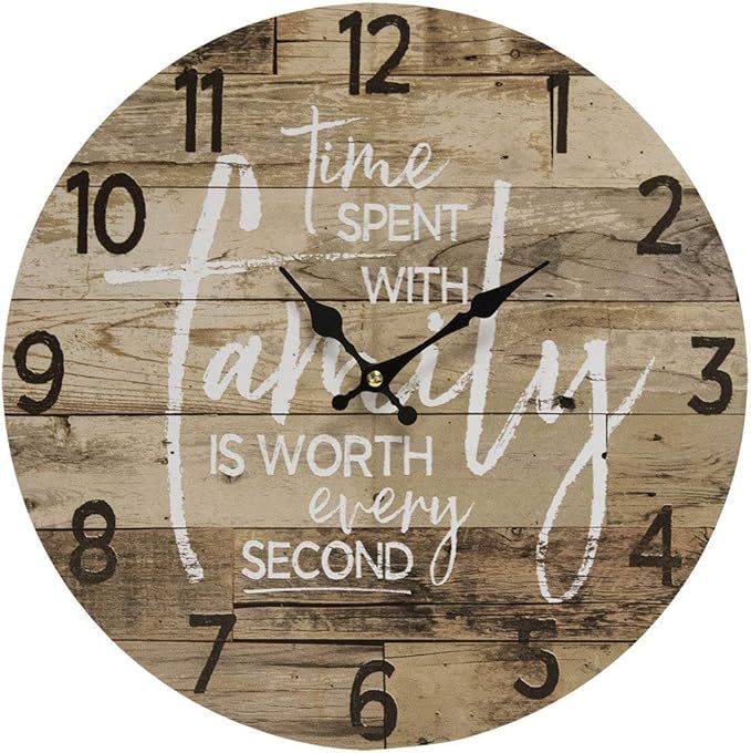 Round Farmhouse Wall Clock - 13 Inches – Decorative Wood Style Quartz Battery Operated Rustic H... | Amazon (US)
