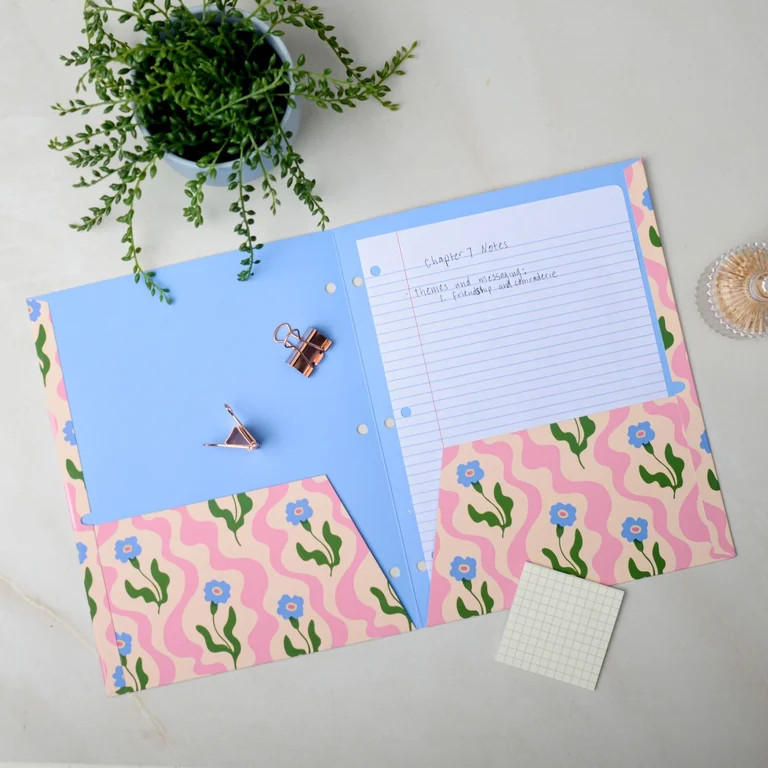 Pen+Gear 2-Pocket Paper Folder, Multicolor Squiggle Flowers | Walmart (US)