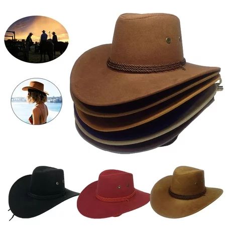 Sunjoy Tech Men Women Cowboy Hat Faux Felt Western Cowboy Hat Fedora Outdoor Wide Brim Hat with Stra | Walmart (US)