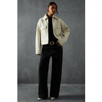 Womens Zip Through Wool Look Jacket - cream - S, Cream | Miss Pap UK