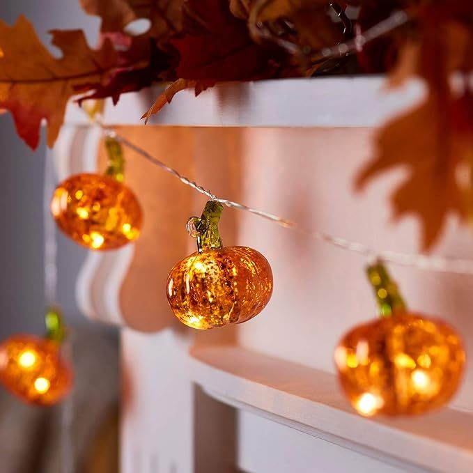 Lights4fun Glass Pumpkin Battery 10 LED Fairy Lights with Timer Halloween Autumnal Decoration | Amazon (UK)