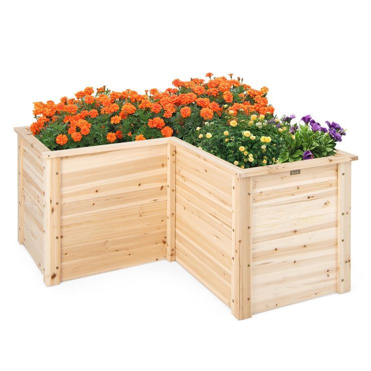 Costway 24'' L-Shaped Deep Root Planter Box Wooden Raised Garden Bed with Open-Ended Base | Target