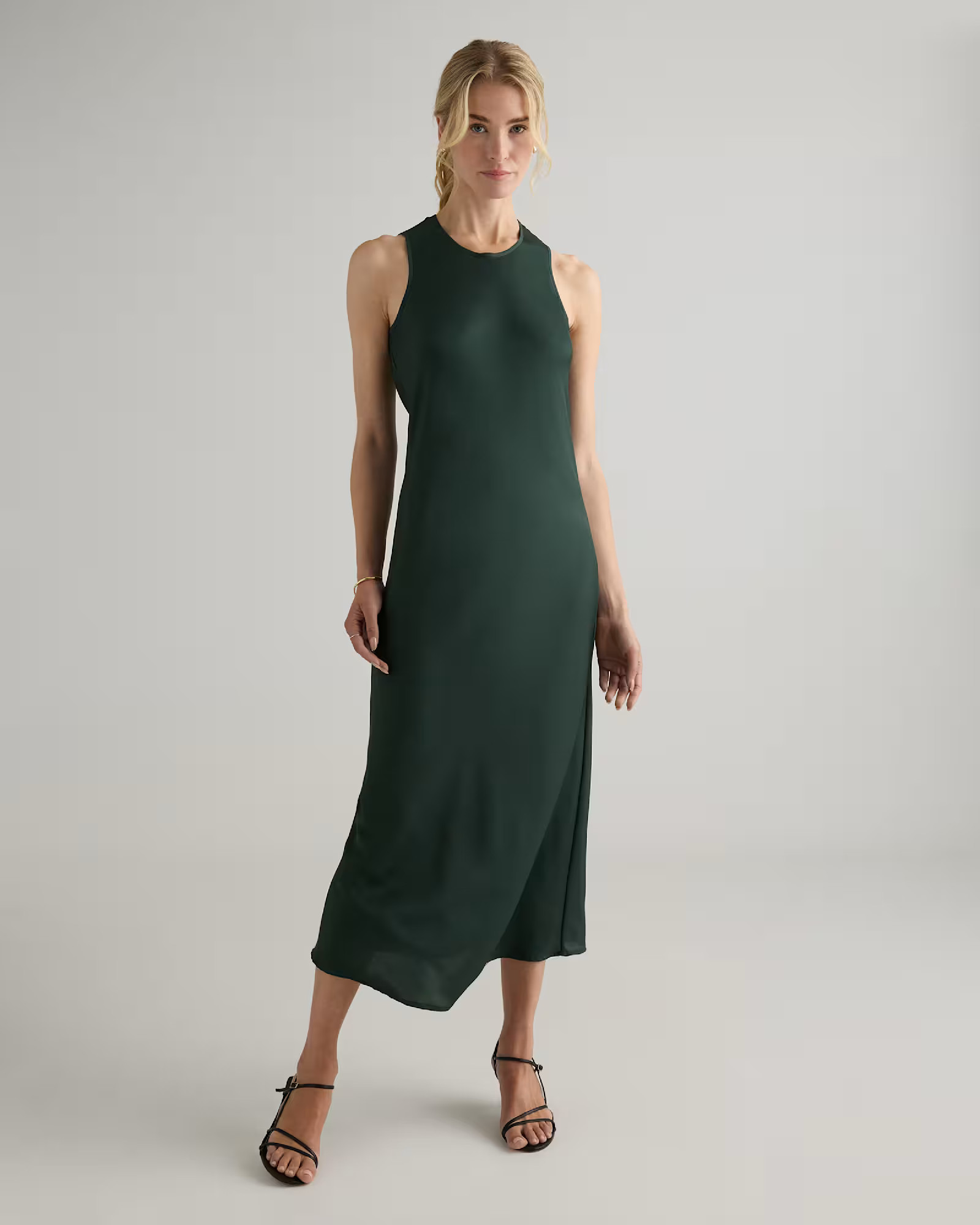 Washable Stretch Silk Tank Midi Dress in Forest Green | Quince