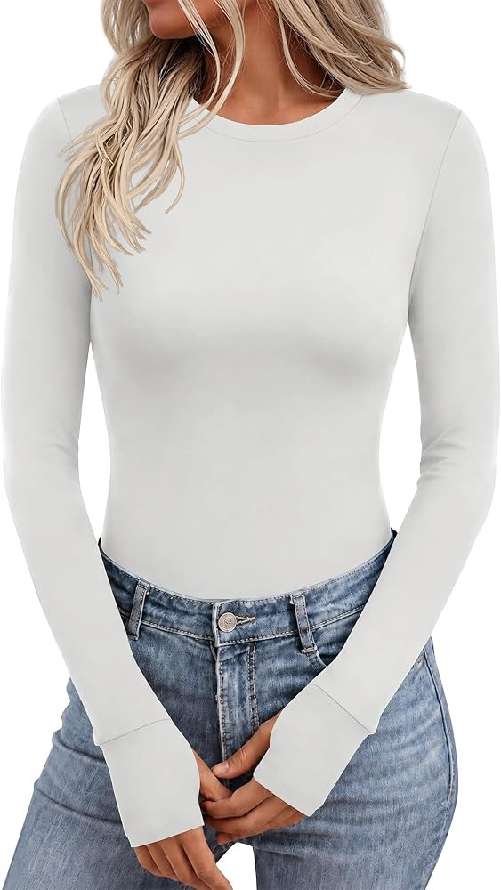 Ekouaer Long Sleeve Shirts for Women Crew Neck Undershirt with Thumb Holes | Amazon (US)