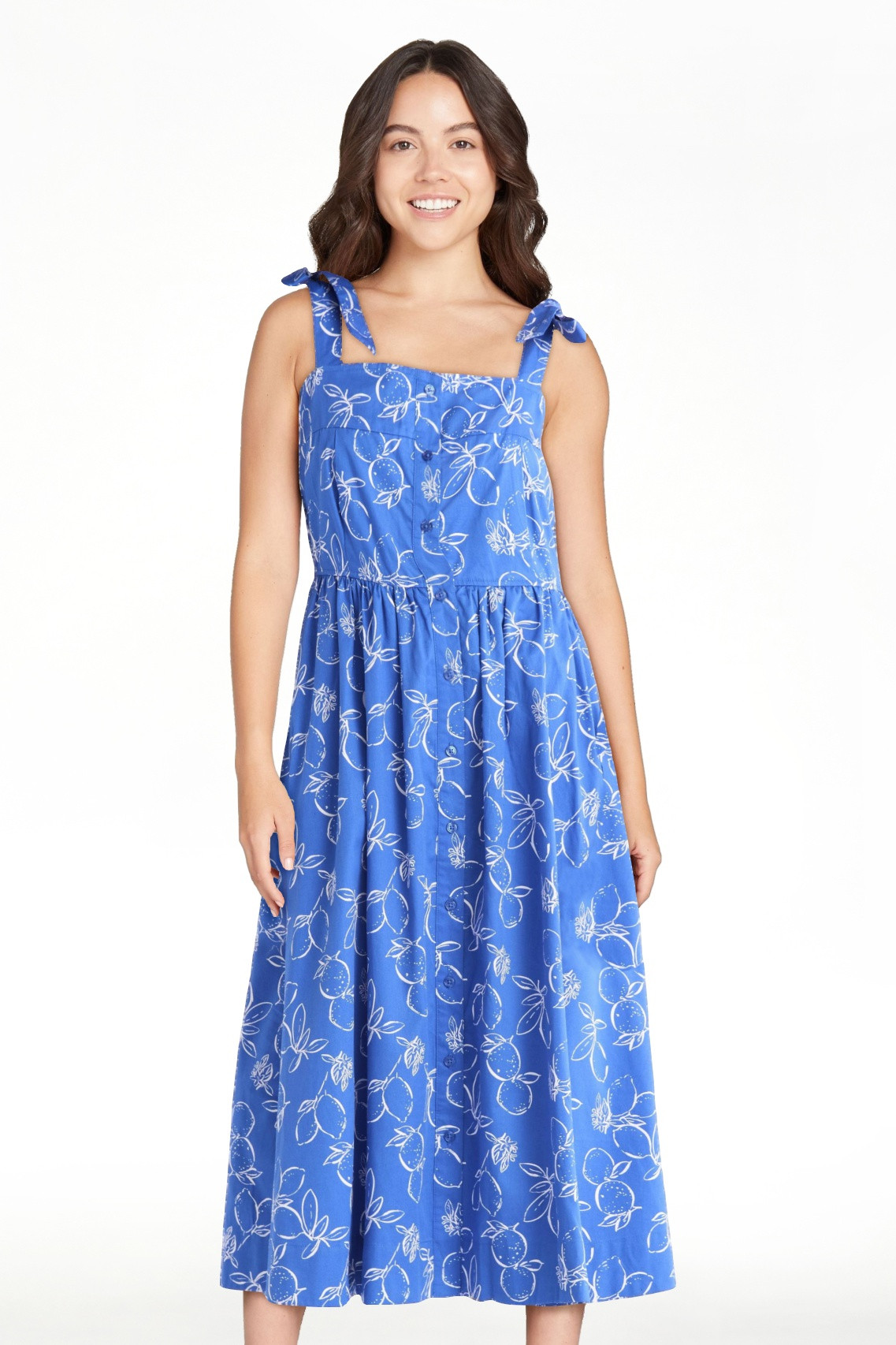 Free Assembly Women's and Women's Plus Sleeveless Cotton Midi Dress with Tie Shoulders, XS-4X | Walmart (US)