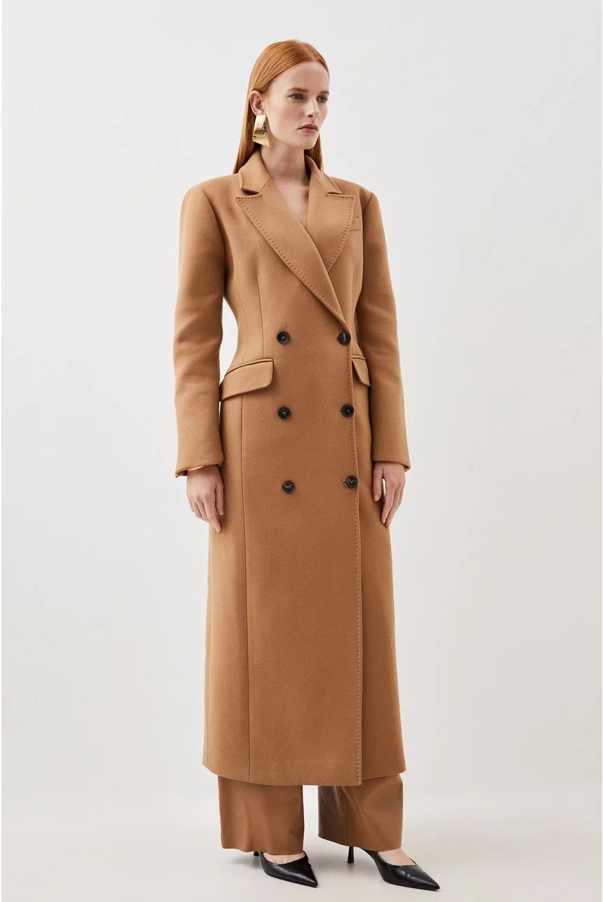 Italian Manteco Wool Maxi Double Breasted Tailored Coat | Karen Millen UK + IE + DE + NL