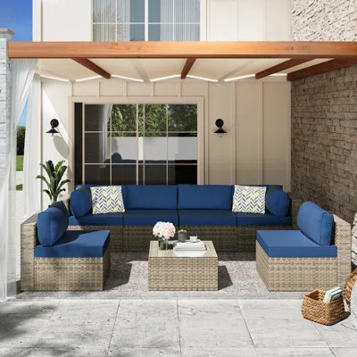 7 Pieces Patio Rattan Complete Patio Set with Cushions | Wayfair North America