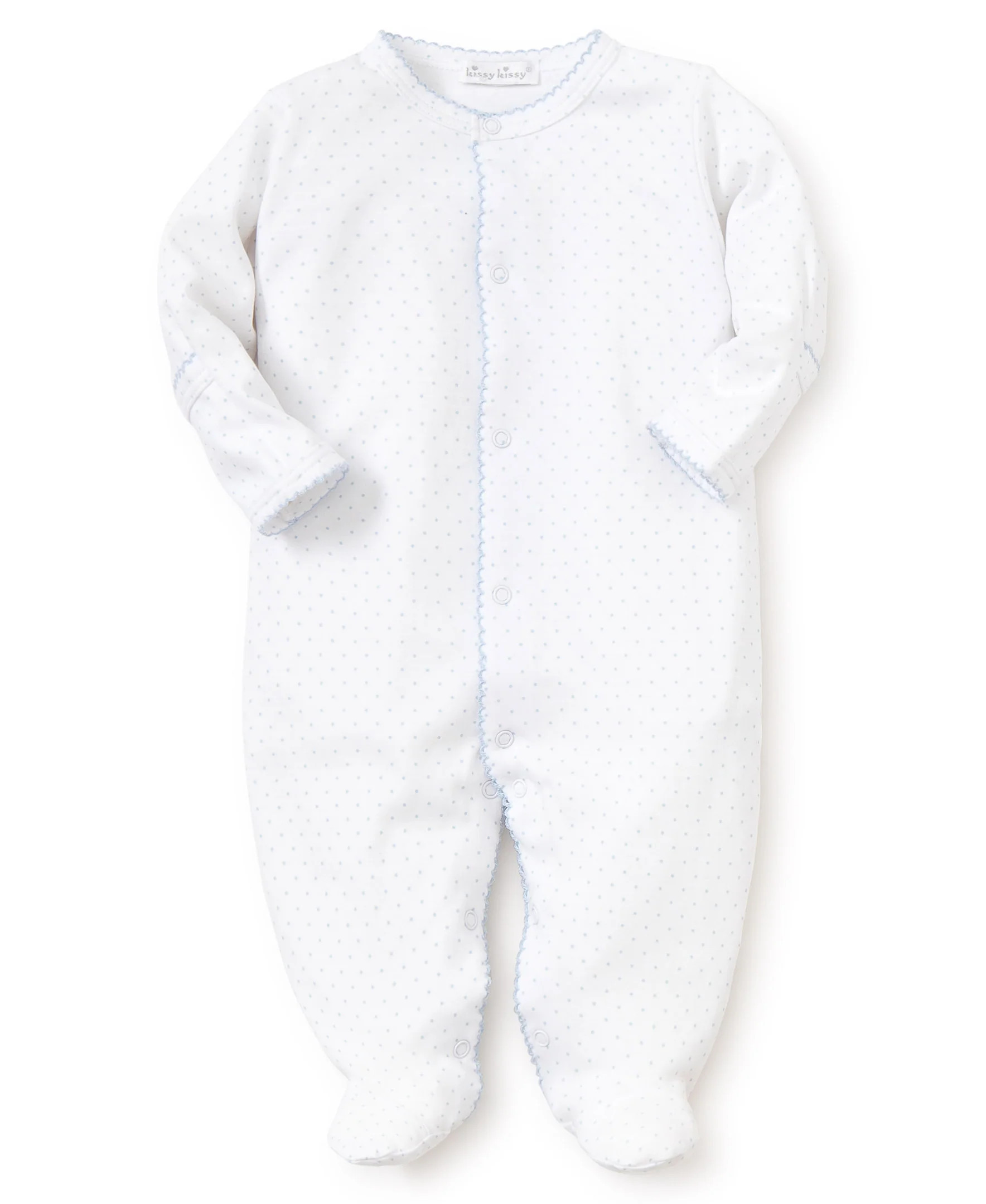 White/Blue New Kissy Dots Print Footie | Kissy Kissy