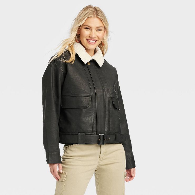 Women's Faux Leather Bomber Jacket - Universal Thread™ | Target