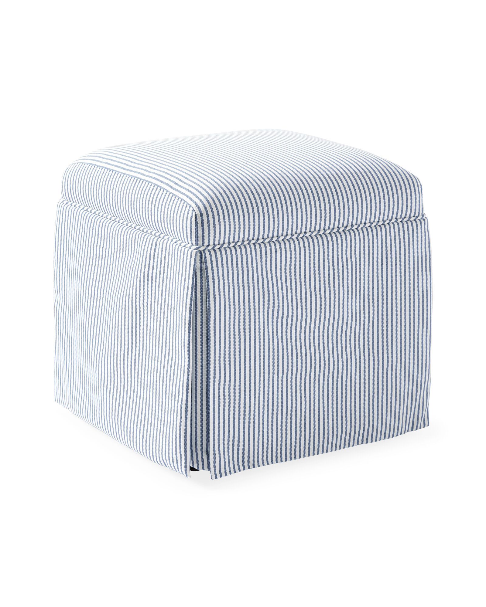 Harrison Skirted Swivel Cube - Perennials French Blue Pinstripe | Serena and Lily