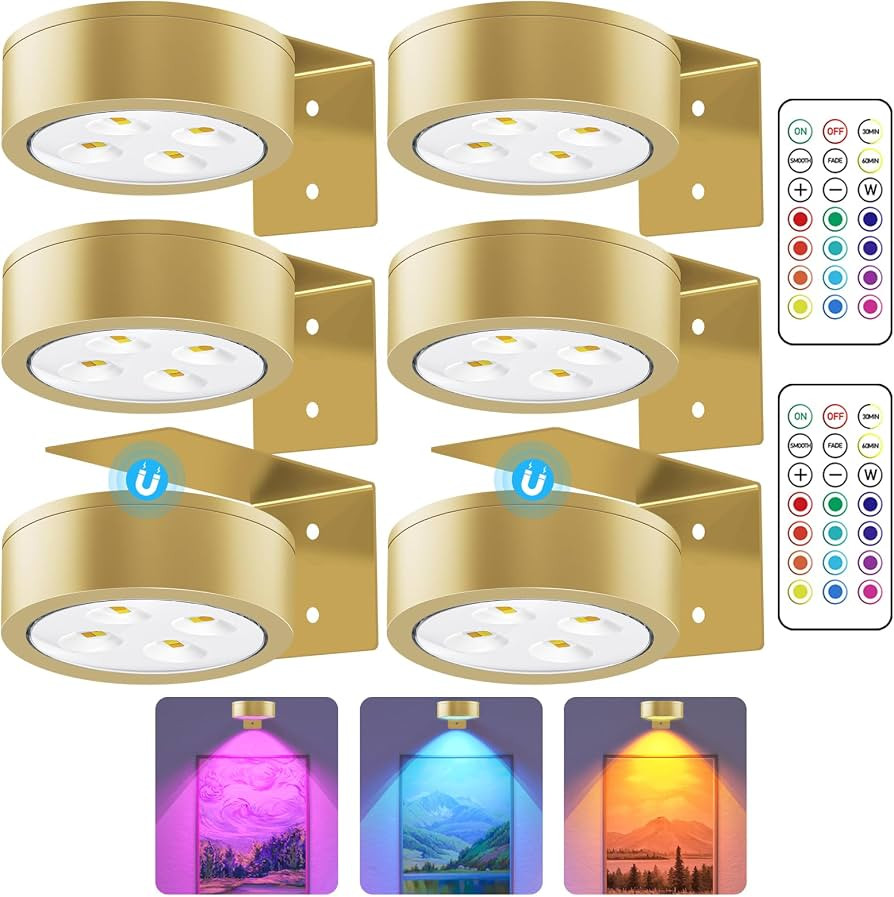 RGB Picture Light Battery Operated Painting Lights for Wall Wireless Magnetic Display Art Light w... | Amazon (US)