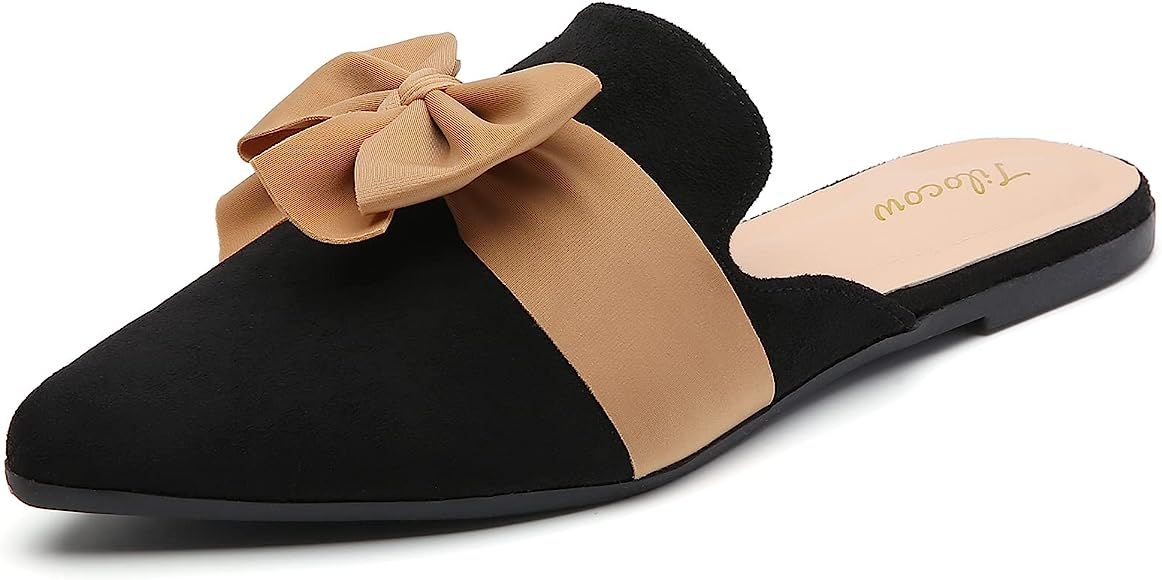 Tliocow Mules for Women Flats Slip On Backless Flat Mule Pointed Toe Slides Loafer Shoes | Amazon (US)