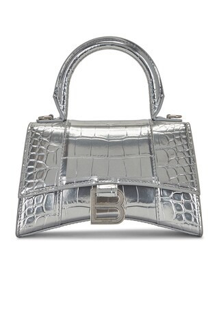 Balenciaga XS Hourglass Top Handle Bag in Metallic Silver | FWRD 