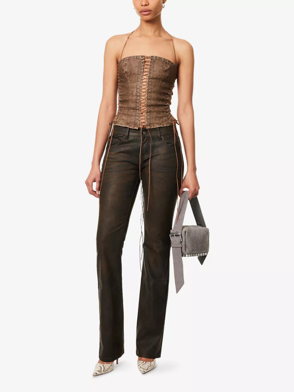 Odile Lace-Up Faux-Leather Corset Top | Selfridges
