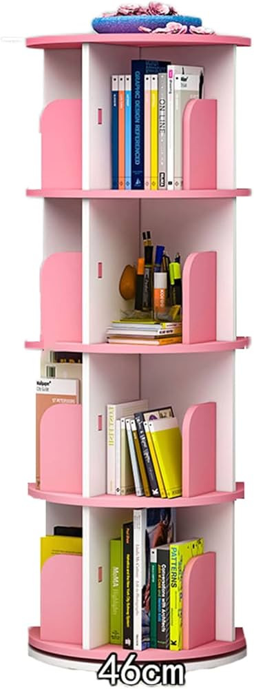 360° Rotating Bookshelf Round Pink Mobile Bookcase Stackable Shelves Bookshelf Organizer CD & DV... | Amazon (US)