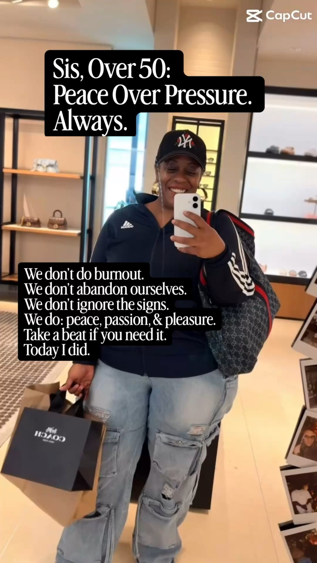 On-screen hook:
Over 50 — Peace Over Pressure. Always.

Voiceover:

We don’t do burnout.
We don’t abandon ourselves.
We don’t ignore the signs.

We do
peace,
passion,
and pleasure.

Take the beat when you need it.
Today I did. #styleover50 #styleover40 #streetstyle