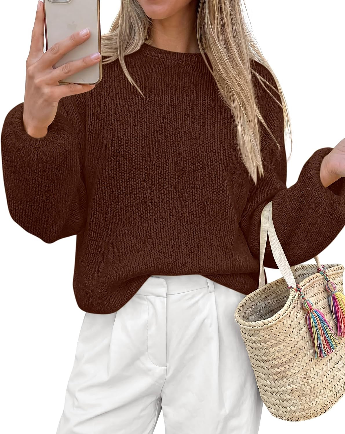 KIRUNDO Sweaters for Women Fall Loose Long Sleeve Fuzzy Knit Pullover Tops | Amazon (US)