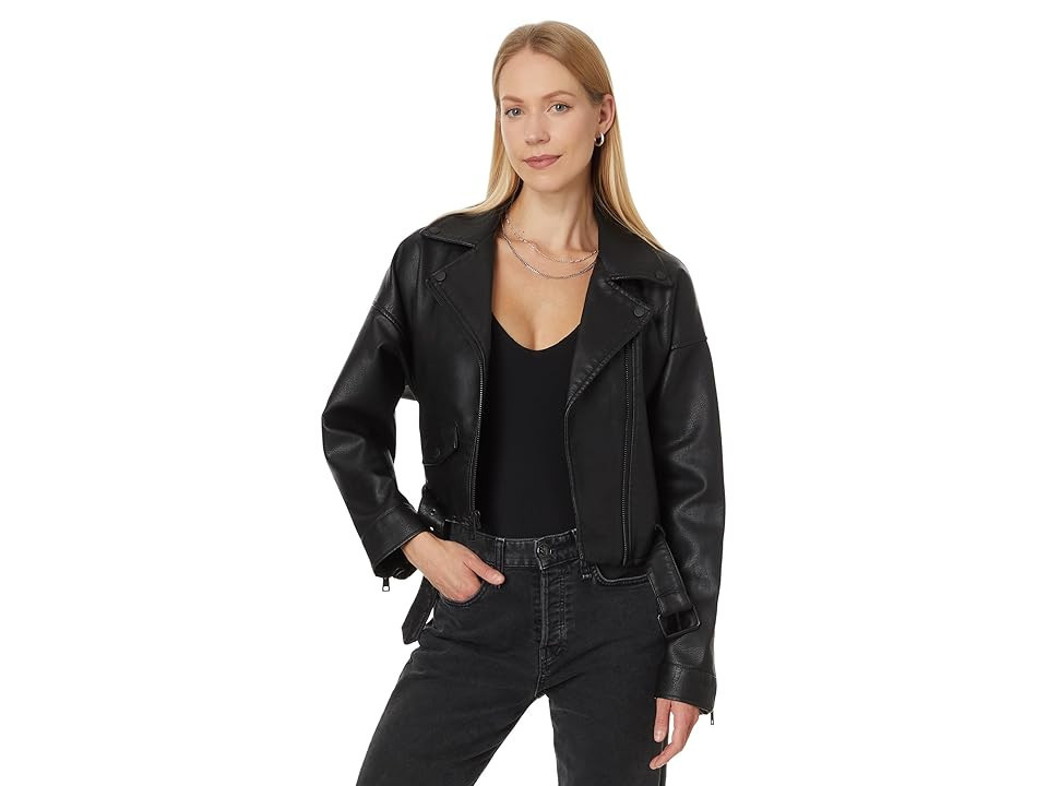 Levi's(r) Relaxed Crop Faux Leather Moto Jacket Women's Jacket Black : LG, Leather/Polyurethane | Zappos
