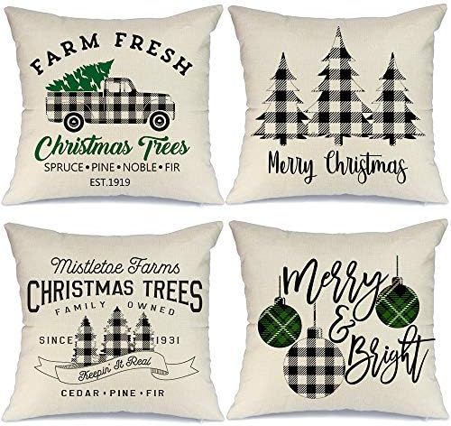 AENEY Buffalo Plaid Christmas Pillow Covers 18x18 Set of 4 Marry Bright Tree Christmas Pillows Ru... | Amazon (US)