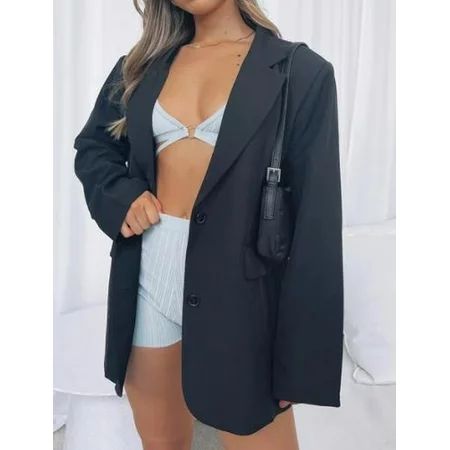 Women Oversized Blazer Lightweight Cardigan Lapel Jacket Work Blazer Office Coat Vintage Outerwear | Walmart (US)