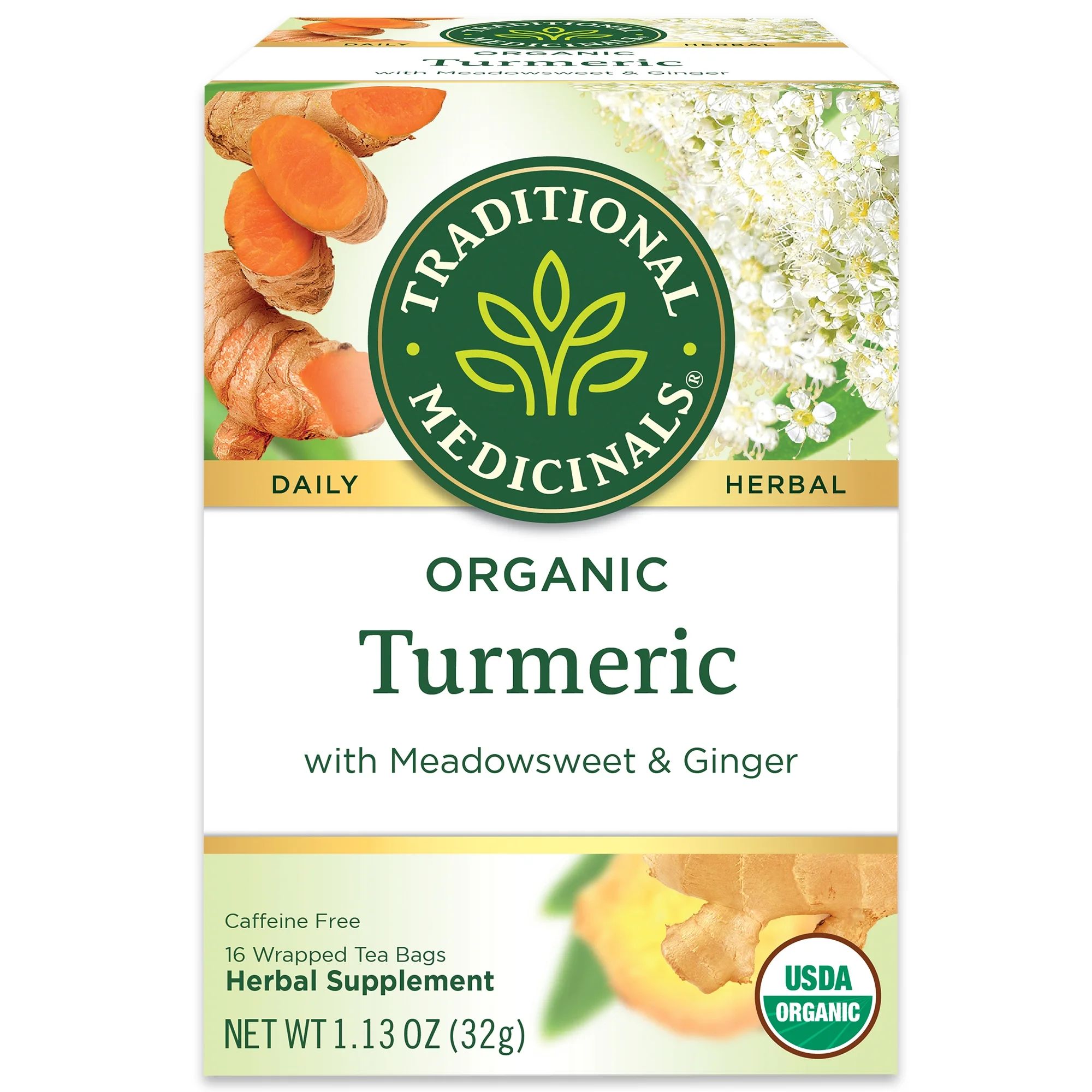 Traditional Medicinals Organic Turmeric with Meadowsweet & Ginger Herbal Tea Bags, 16 Ct | Walmart (US)