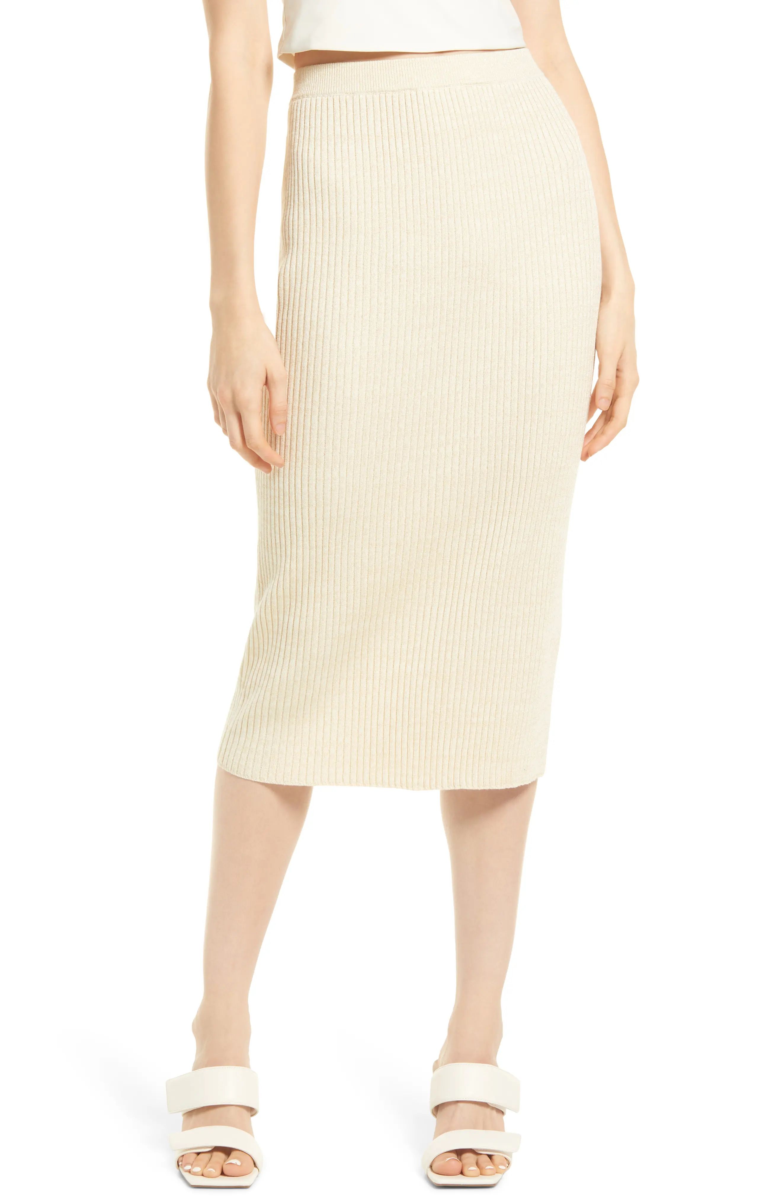 Open Edit Sparkle Ribbed Sweater Skirt, Size X-Small in Ivory at Nordstrom | Nordstrom