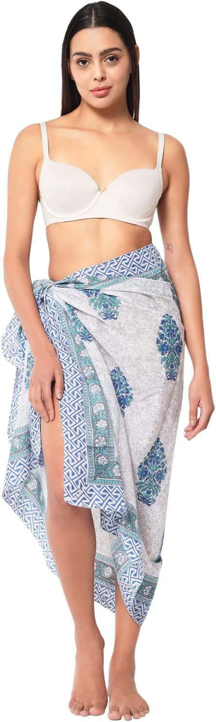 Swimsuit Beach Sarong Cover Ups for Swimwear Women-Hand Print Wrap Skirt | Amazon (US)