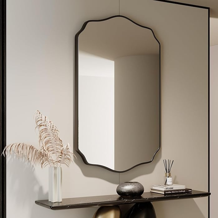 Espejo de baño negro de 29 x 48 pulgadas, espejo festoneado de pared irregular, espejo decorativ... | Amazon (US)