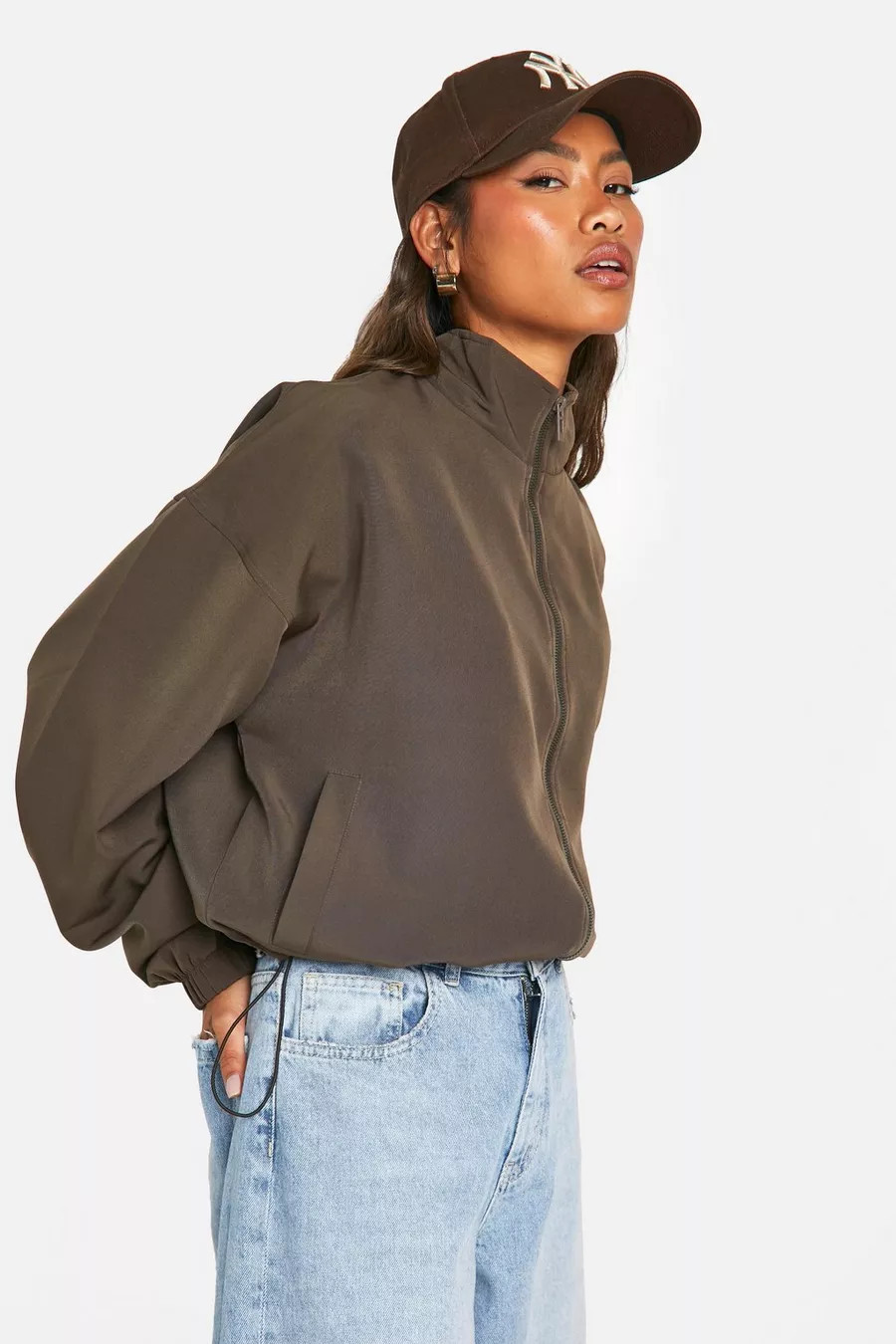 Cropped Funnel Neck Bomber Jacket | boohoo (US & Canada)