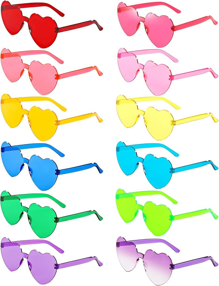 12 Pairs Heart Shaped Sunglasses Candy Color Rimless Fun Heart Glasses for Women Party Favors | Amazon (US)