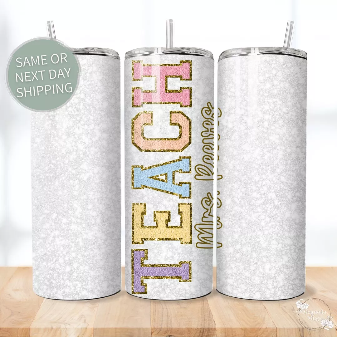 Personalized Teacher Clear Glass Tumbler, Heart Coffee Cup - Unifury