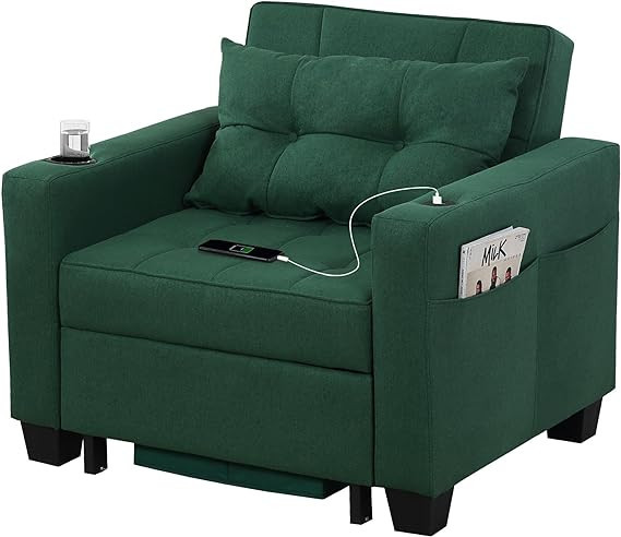 DURASPACE Futon Chair Bed Convertible Chair 3-in-1 Pull Out Sleeper Chair Beds with USB Ports, Ar... | Amazon (US)