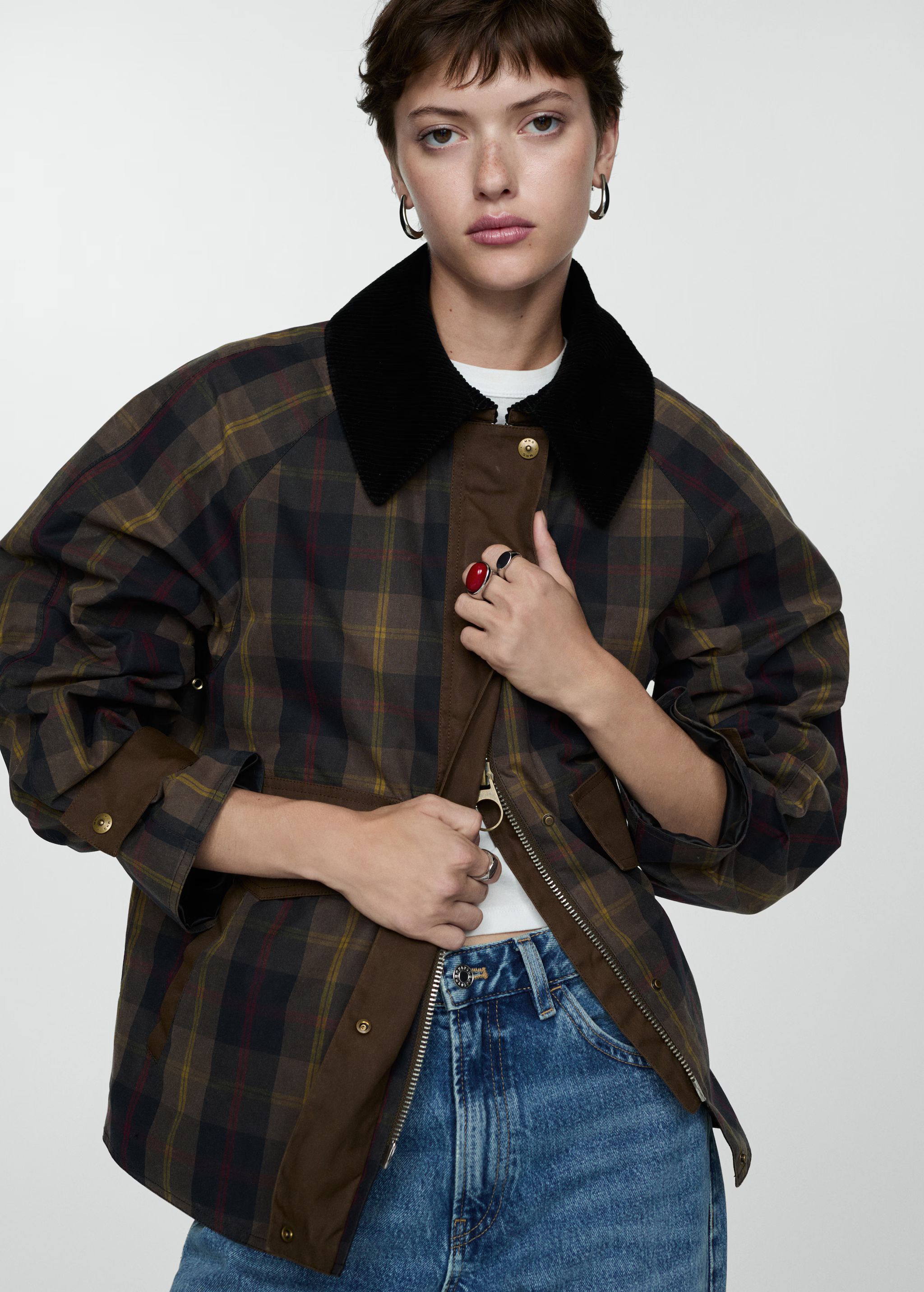 Check parka with contrasting collar - Woman | MANGO USA | MANGO (US)