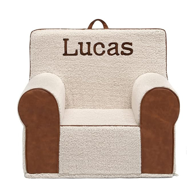 Delta Children Personalized Deluxe Cozee Sherpa and Faux Leather Chair for Kids, Cream | Amazon (US)