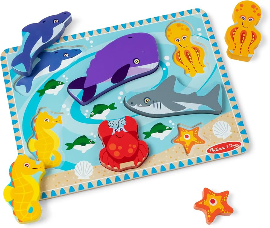Melissa & Doug Sea Creatures Ocean Wooden Chunky Puzzle - 7 Pieces | Amazon (US)