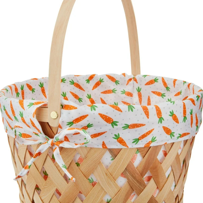Easter Round Natural Woodchip Basket with Carrot Fabric Liner, by Way To Celebrate | Walmart (US)