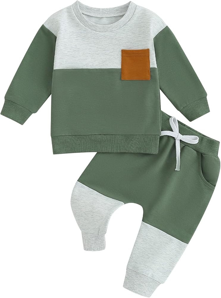 Kupretty Toddler Baby Boy Fall Winter Clothes Color Block Long Sleeve Sweatshirt Pullover Tops + ... | Amazon (US)