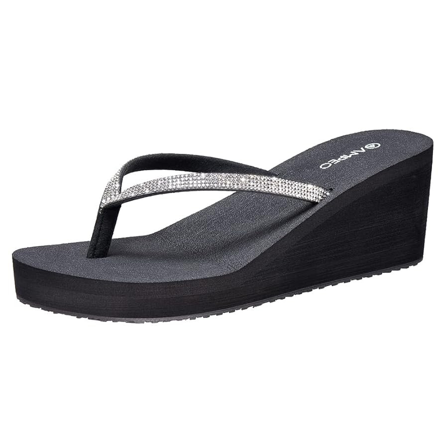 Ampeo Women's Wedge Sandals Rhinestone Thong Platform Flip Flops | Amazon (US)