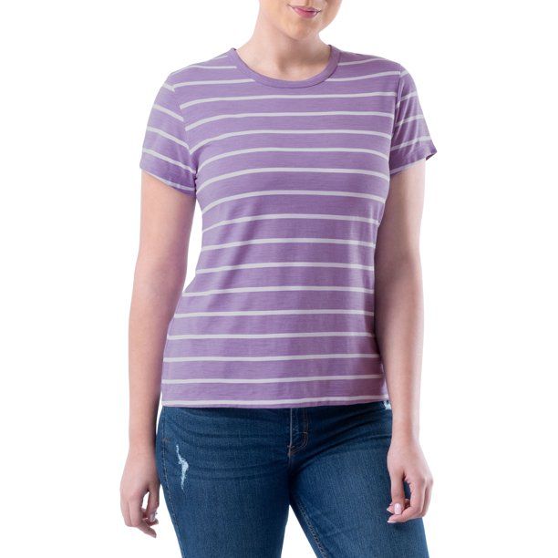 Time and Tru Womens Striped Short Sleeve Slub Crew Neck T-Shirt | Walmart (US)