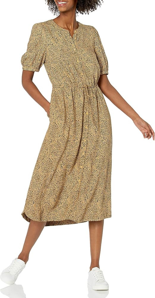 Amazon Essentials Women's Relaxed Fit Half-Sleeve Waisted Midi A-Line Dress | Amazon (US)