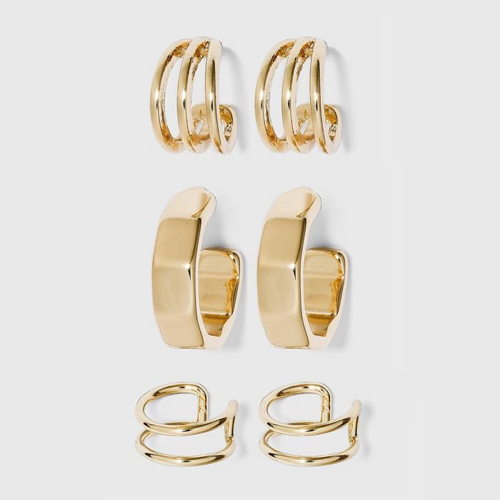 Ear Cuff and Hoop Earring Set 3pc - A New Day&#8482; Gold | Target