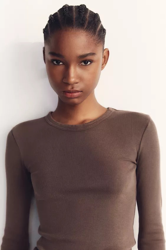 LONG SLEEVE WASHED EFFECT RIBBED T-SHIRT | Zara UK