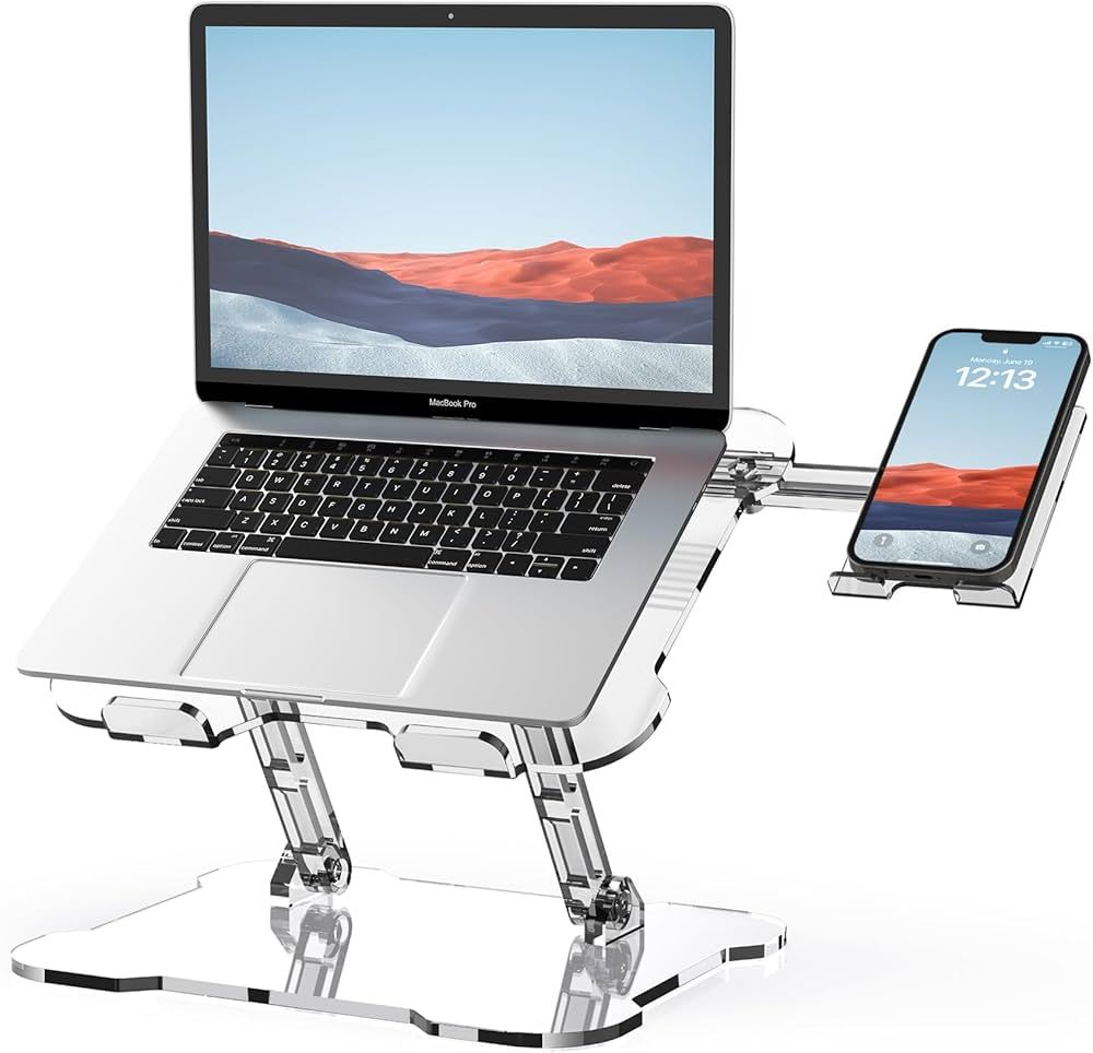 Laptop Stand for Desk, Upgraded Acrylic Laptop Stand with Phone Holder, Adjustable Laptop Riser, ... | Amazon (US)