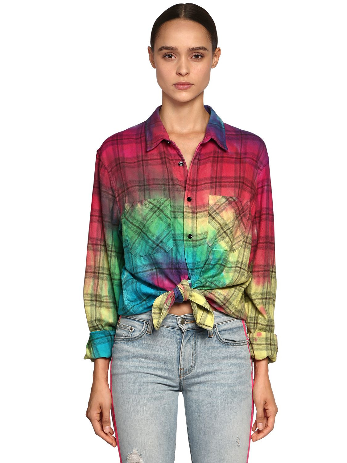TIE DYE PLAID COTTON SHIRT | Luisaviaroma