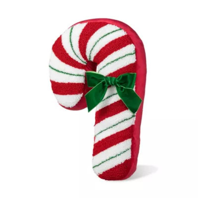 Glitzhome 15.75"H Hooked Christmas Candy Cane Shaped Pillow, Red | Belk
