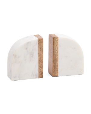 Set Of 2 5in Marble And Wood Bookends | TJ Maxx