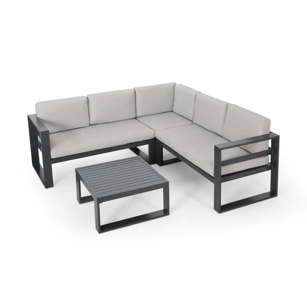 Dursley Outdoor Aluminum Sectional Sofa with Coffee Table by Christopher Knight Home - Overstock ... | Bed Bath & Beyond