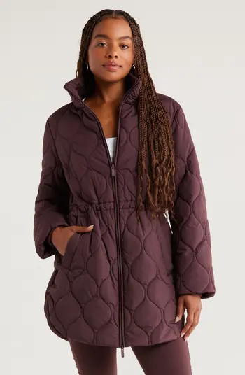 Zella Longline Onion Quilted Bomber Jacket in Ivory Egret at Nordstrom, Size X-Small | Nordstrom