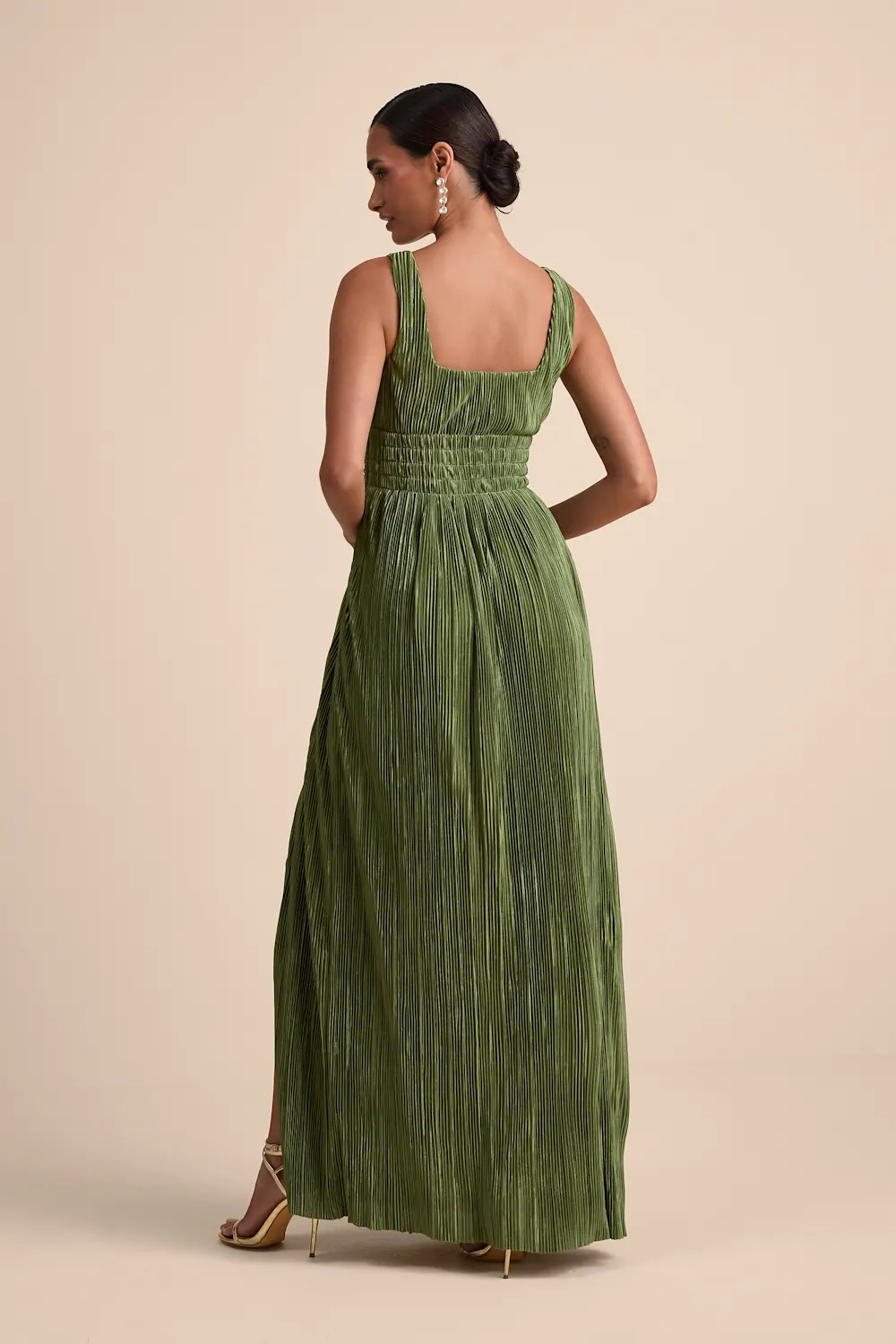 Ameena Olive Green Plisse Square Neck Sash Maxi Dress | Lulus