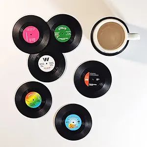 Record Coasters for Drinks with Gift Box 6 Pieces Vinyl Disk Coasters Non-Slip 4.1 Inch Size for ... | Amazon (US)